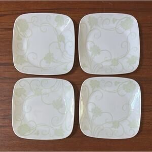 4 Corelle ELOQUENCE Square Luncheon Plates Pale Green Flowers